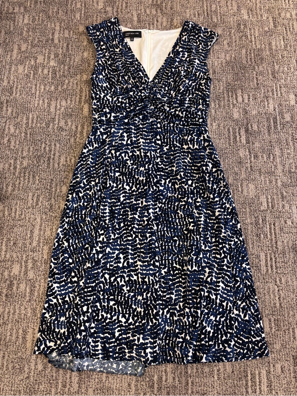Navy & White V-Neck Floral Dress